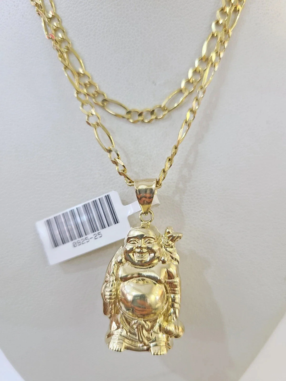 10k Figaro Chain Laughing Buddha Pendant Charm Gold 3mm 20-28 inch SET Necklace - Image 5