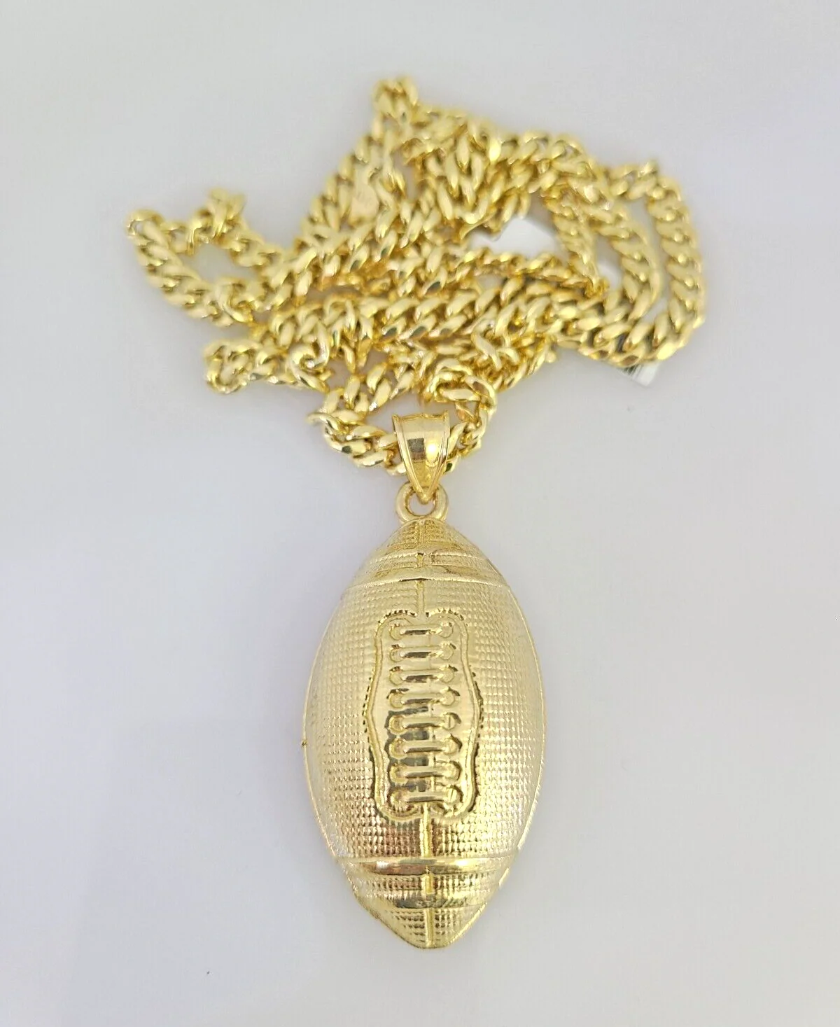 10k Foot Ball Charm Miami Cuban Chain Pendant Set 5mm Necklace Yellow Gold - Image 4