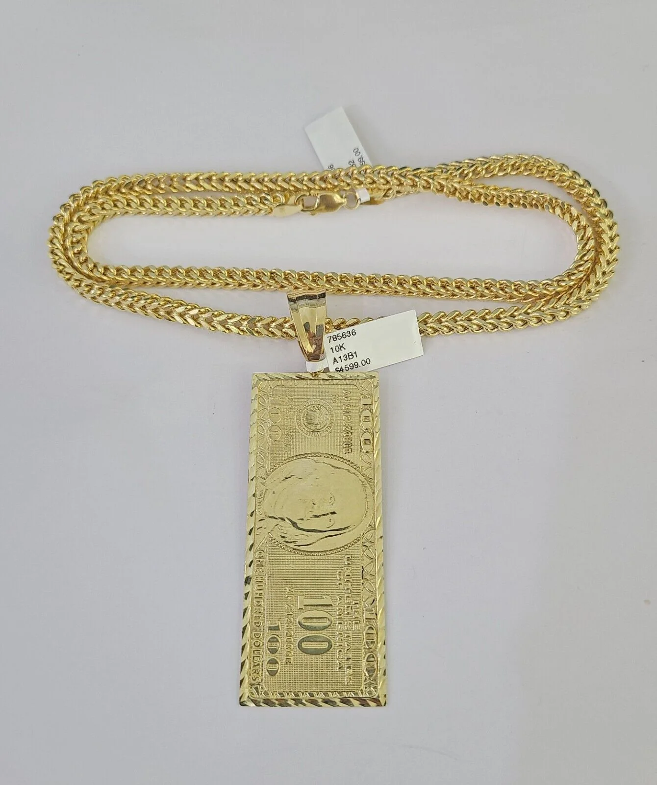 10K Franco Chain 100 Money Dollar Pendant Charm Necklace 20"-26" 5mm Gold SET - Image 6