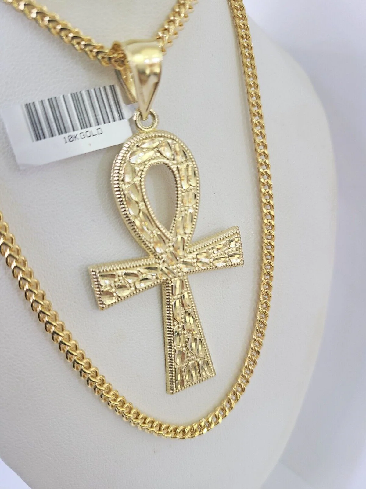 10K Franco Chain Ankh Cross Pendant Charm Necklace 20"-26" 3mm Gold - Image 3