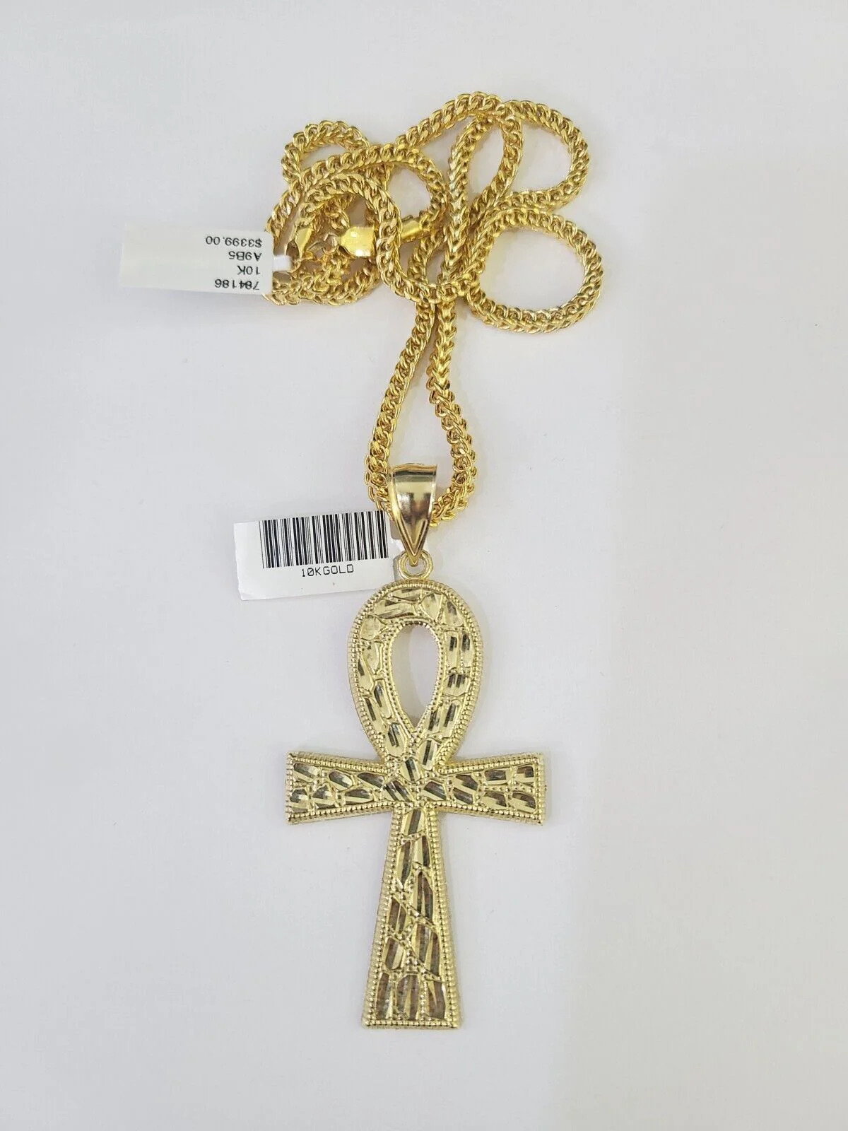 10K Franco Chain Ankh Cross Pendant Charm Necklace 20"-26" 3mm Gold - Image 4