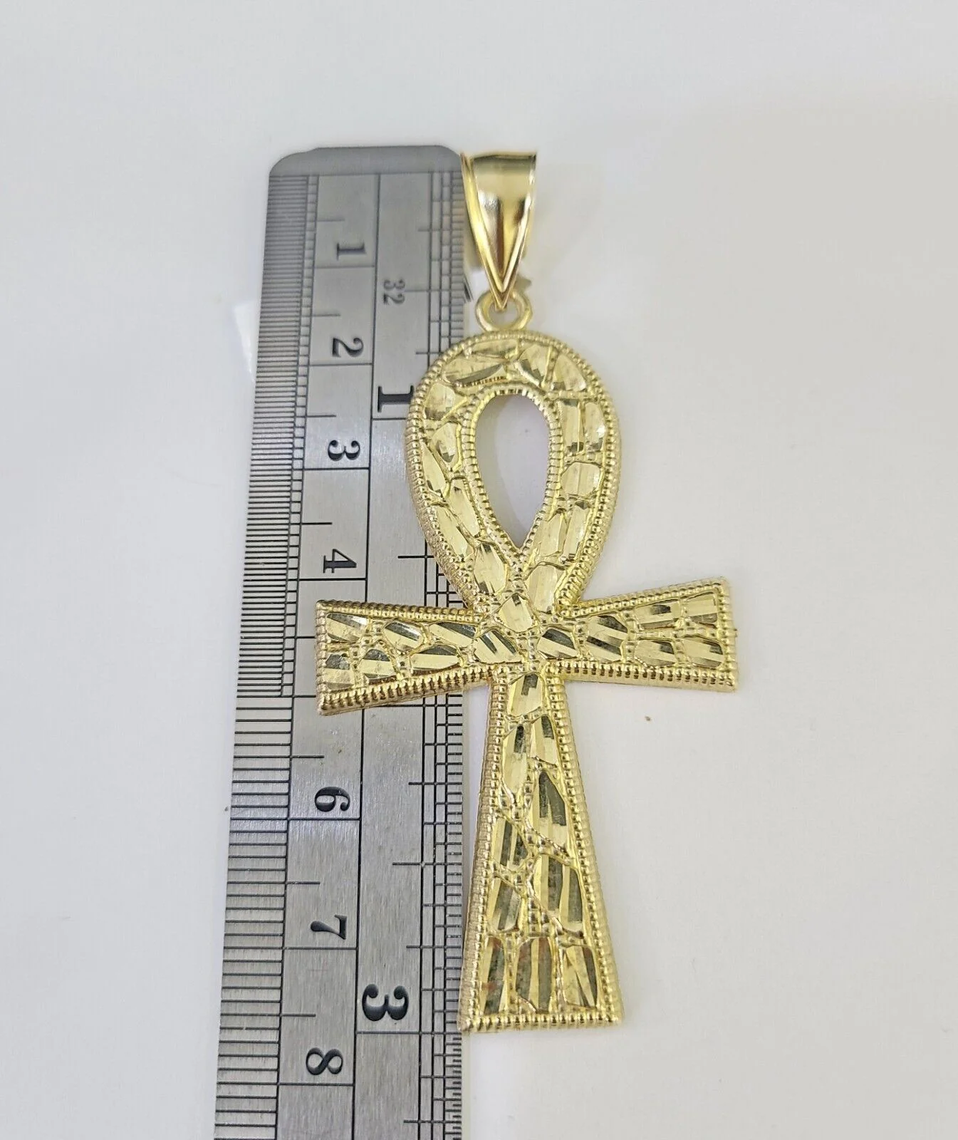 10K Franco Chain Ankh Cross Pendant Charm Necklace 20"-26" 3mm Gold - Image 5