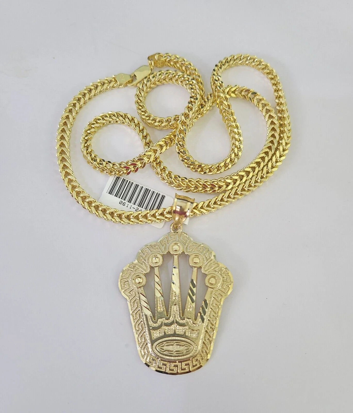 10K Franco Chain Crown Pendant Charm Necklace 20"-28" 4mm Gold SET Yellow - Image 4
