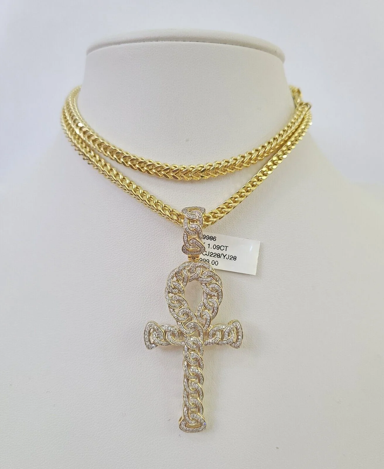 10K Franco Chain Diamond Jesus Cross Pendant Charm Necklace 20"-28" 4mm Gold SET - Image 2