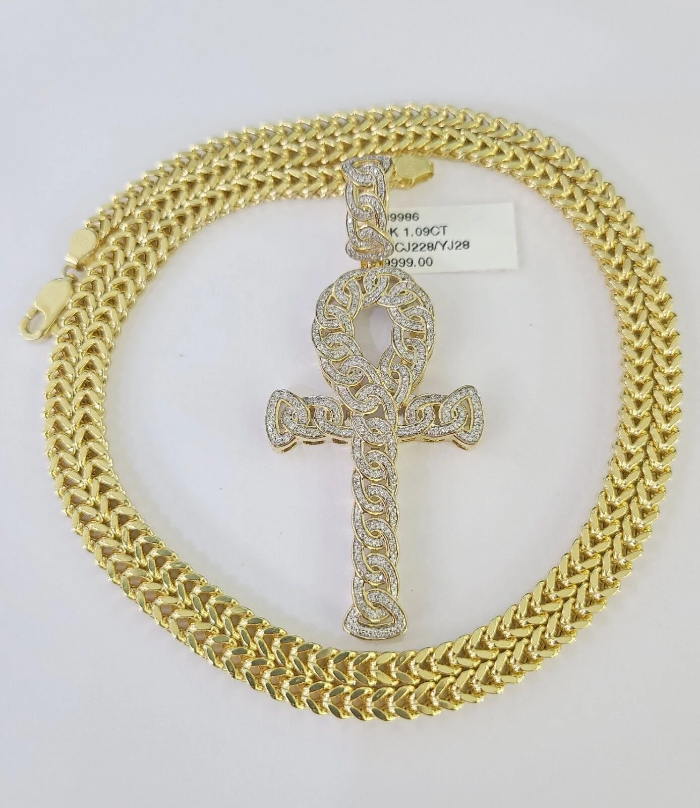 10K Franco Chain Diamond Jesus Cross Pendant Charm Necklace 20"-28" 4mm Gold SET - Image 4