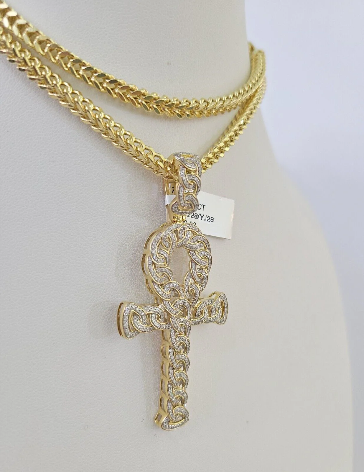 10K Franco Chain Diamond Jesus Cross Pendant Charm Necklace 20"-28" 4mm Gold SET - Image 6