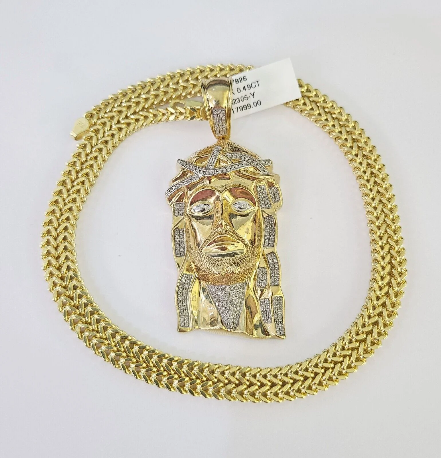 10K Franco Chain Diamond Jesus Head Pendant Charm Necklace 20"-28" 4mm Gold SET - Image 2