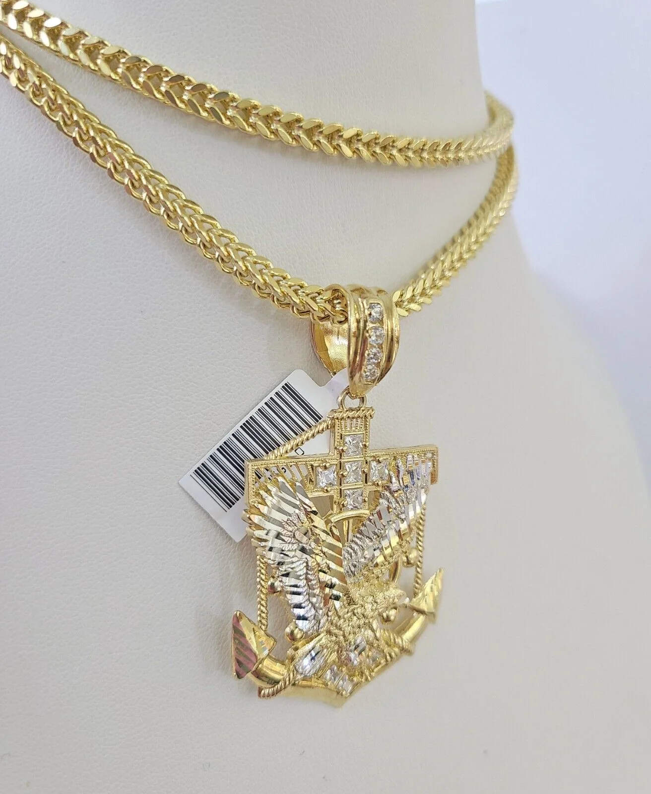 10K Franco Chain Eagle Anchor Pendant Charm Necklace 20"-28" 4mm Yellow Gold SET - Image 6