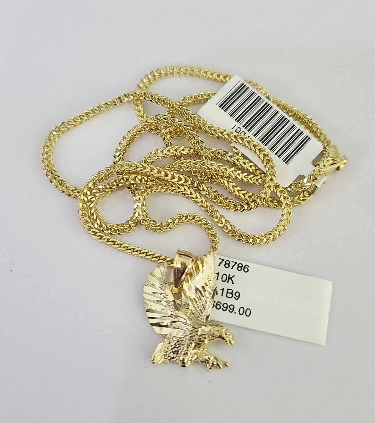 10K Franco Chain Eagle Pendant Charm Necklace 16"-24" 2mm Yellow Gold SET - Image 3