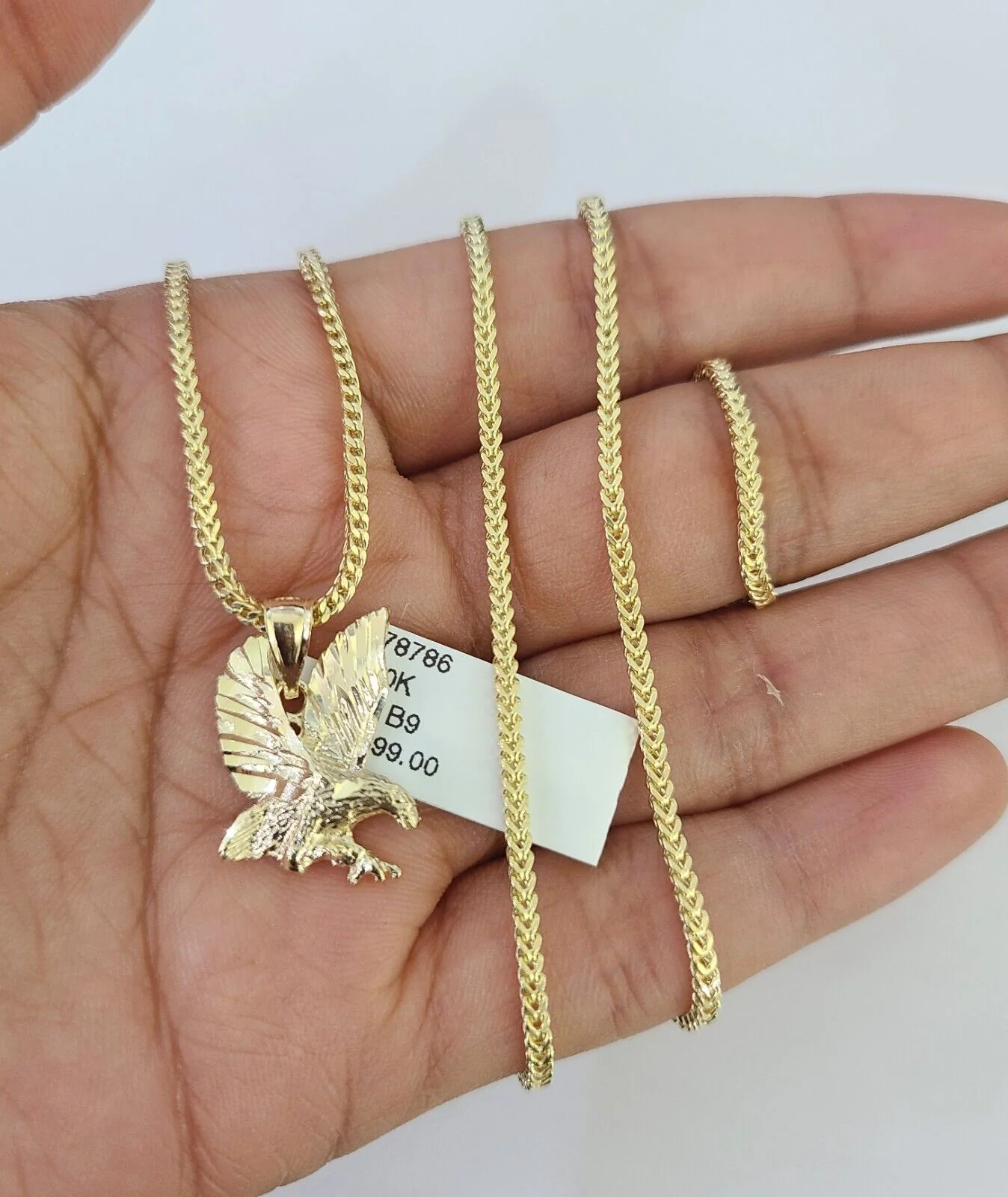 10K Franco Chain Eagle Pendant Charm Necklace 16"-24" 2mm Yellow Gold SET - Image 4