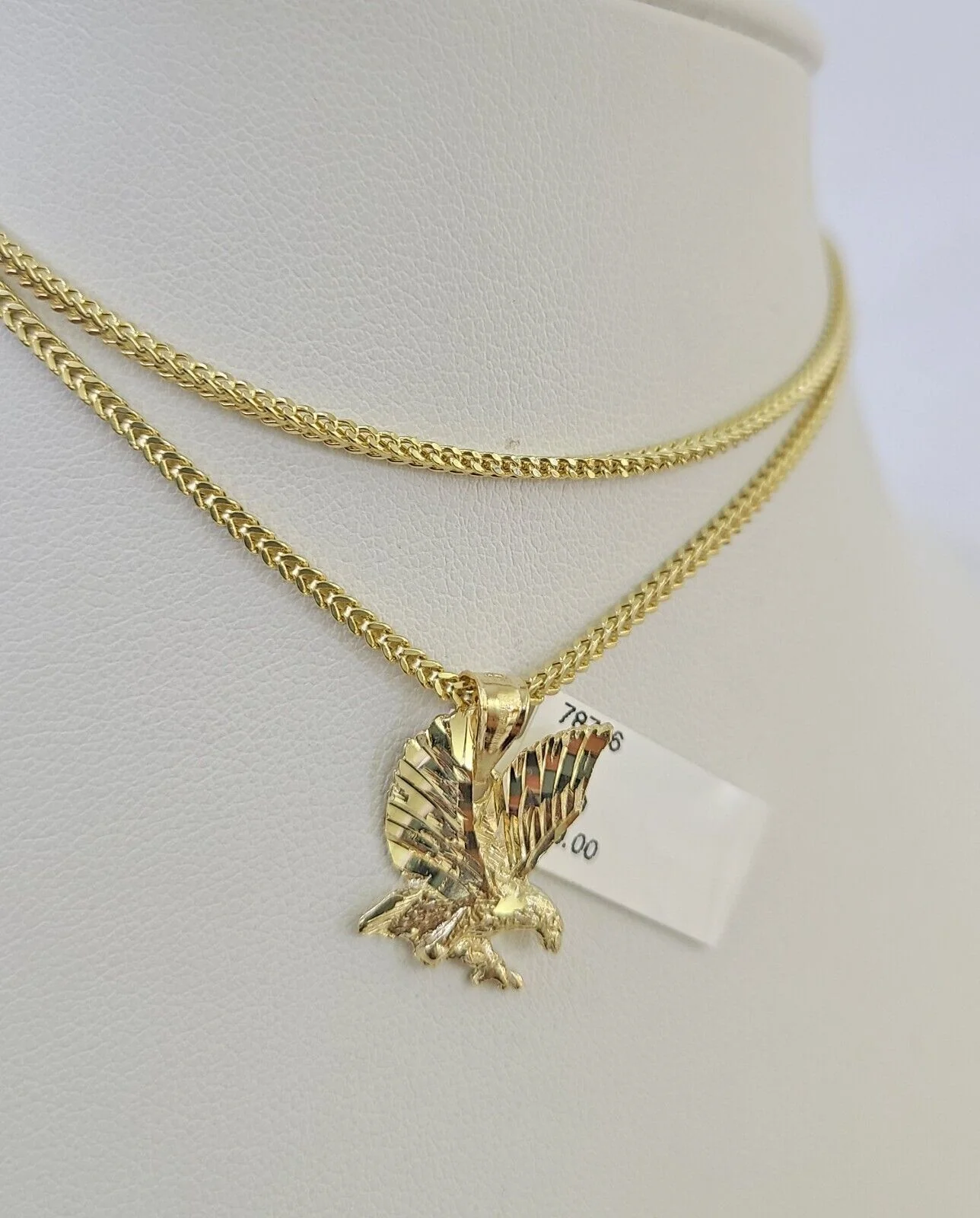 10K Franco Chain Eagle Pendant Charm Necklace 16"-24" 2mm Yellow Gold SET - Image 5