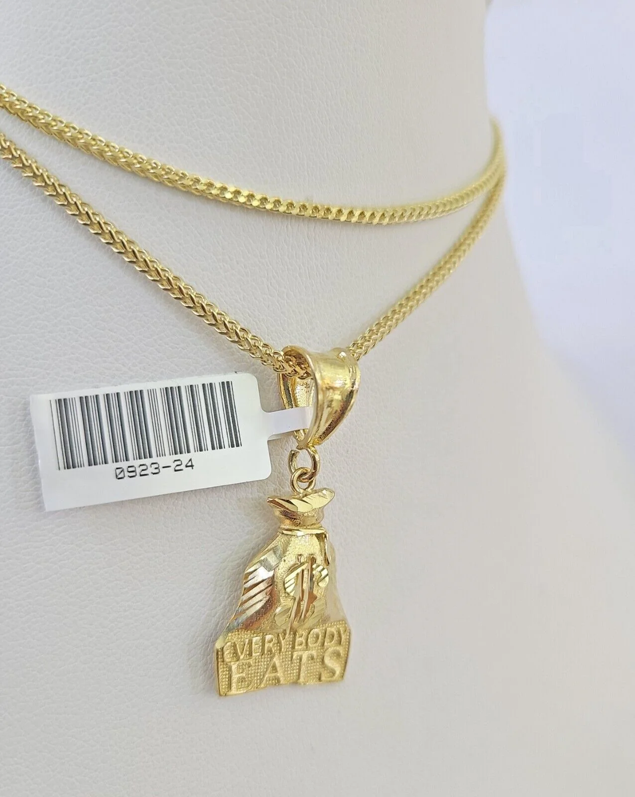 10K Franco Chain Everybody Eats Pendant Charm Necklace 16"-24" 2mm Gold SET - Image 5