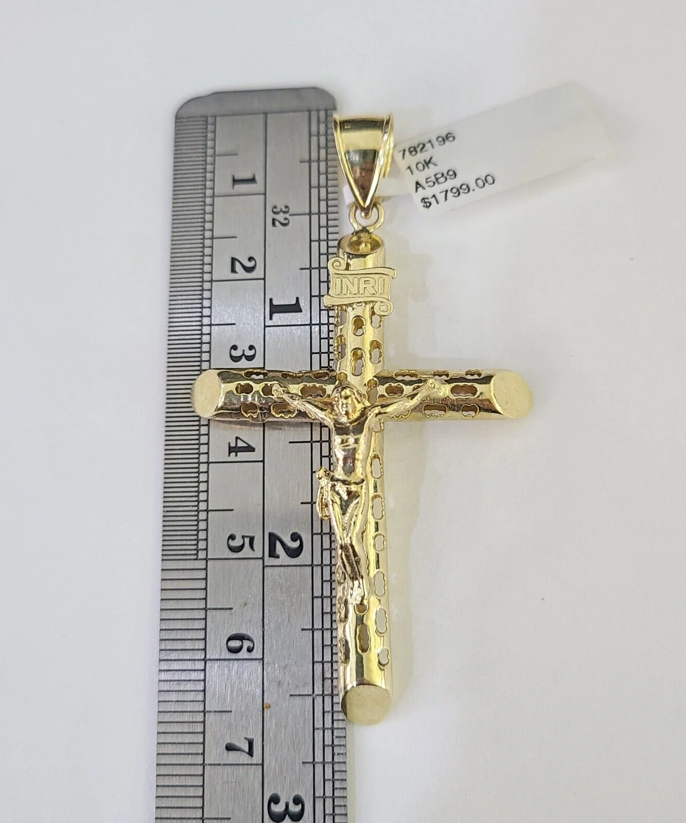10K Franco Chain INRI Jesus Cross Pendant Charm Necklace 20"-26" 3mm Gold - Image 6