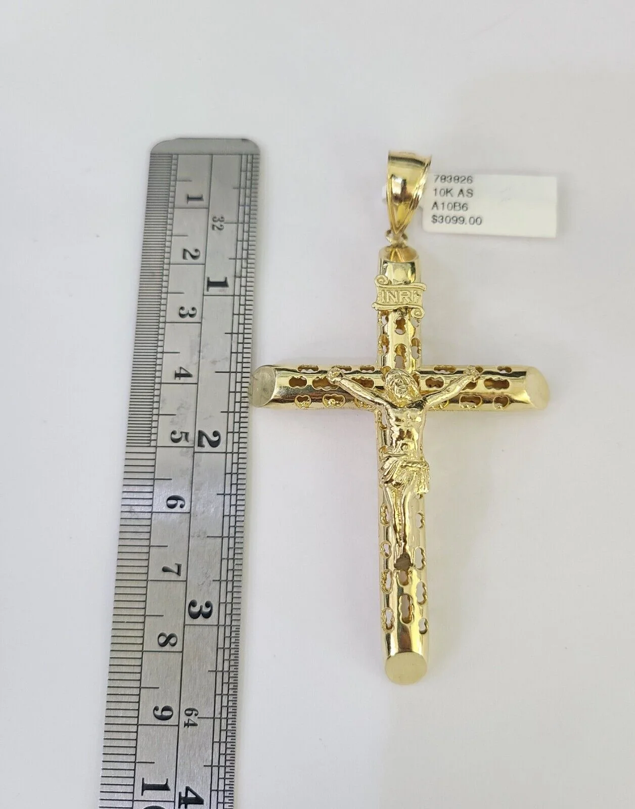 10K Franco Chain INRI Jesus Cross Pendant Charm Necklace 20"-26" 5mm Gold SET - Image 2