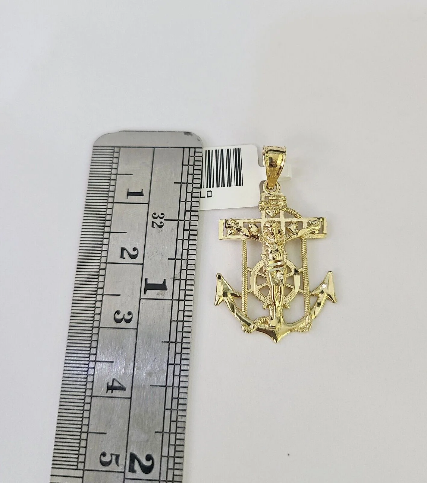 10K Franco Chain Jesus Anchor Pendant Charm Necklace 16"-24" 2mm Yellow Gold SET - Image 5