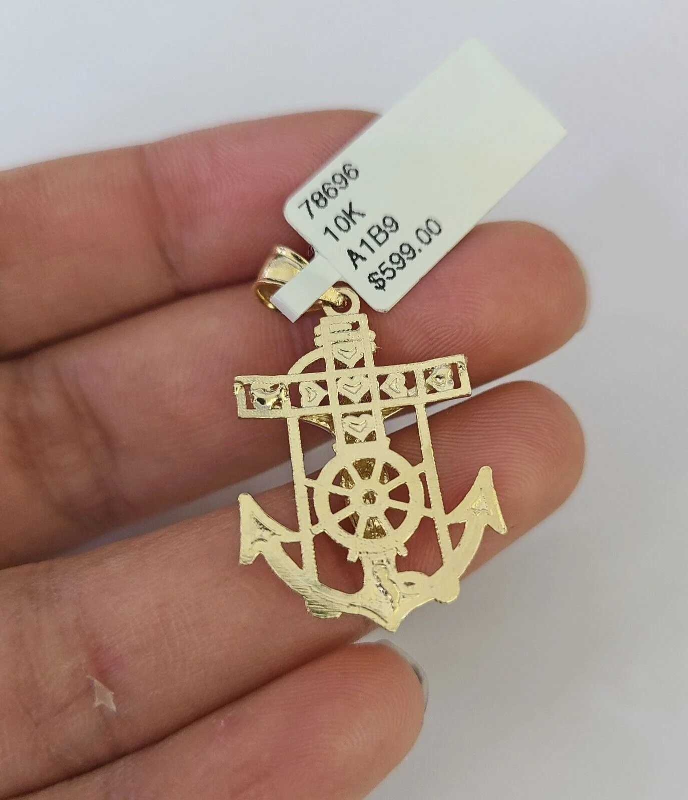 10K Franco Chain Jesus Anchor Pendant Charm Necklace 16"-24" 2mm Yellow Gold SET - Image 7
