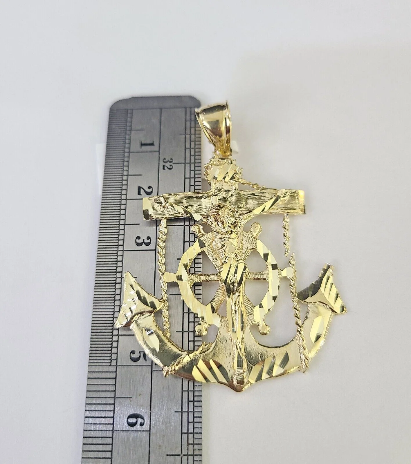 10K Franco Chain Jesus Anchor Pendant Charm Necklace 20"-26" 2.5mm Yellow Gold - Image 2