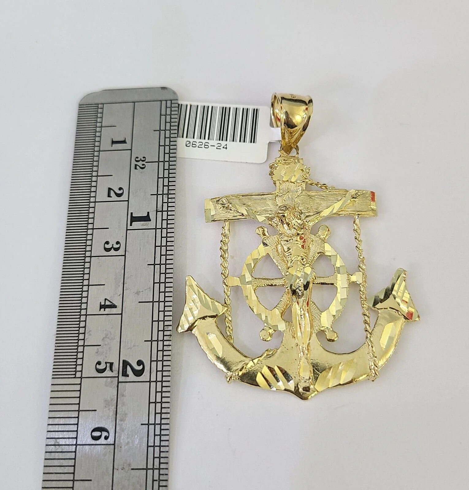 10K Franco Chain Jesus Anchor Pendant Charm Necklace 20"-26" 3mm Gold Yellow SET - Image 2