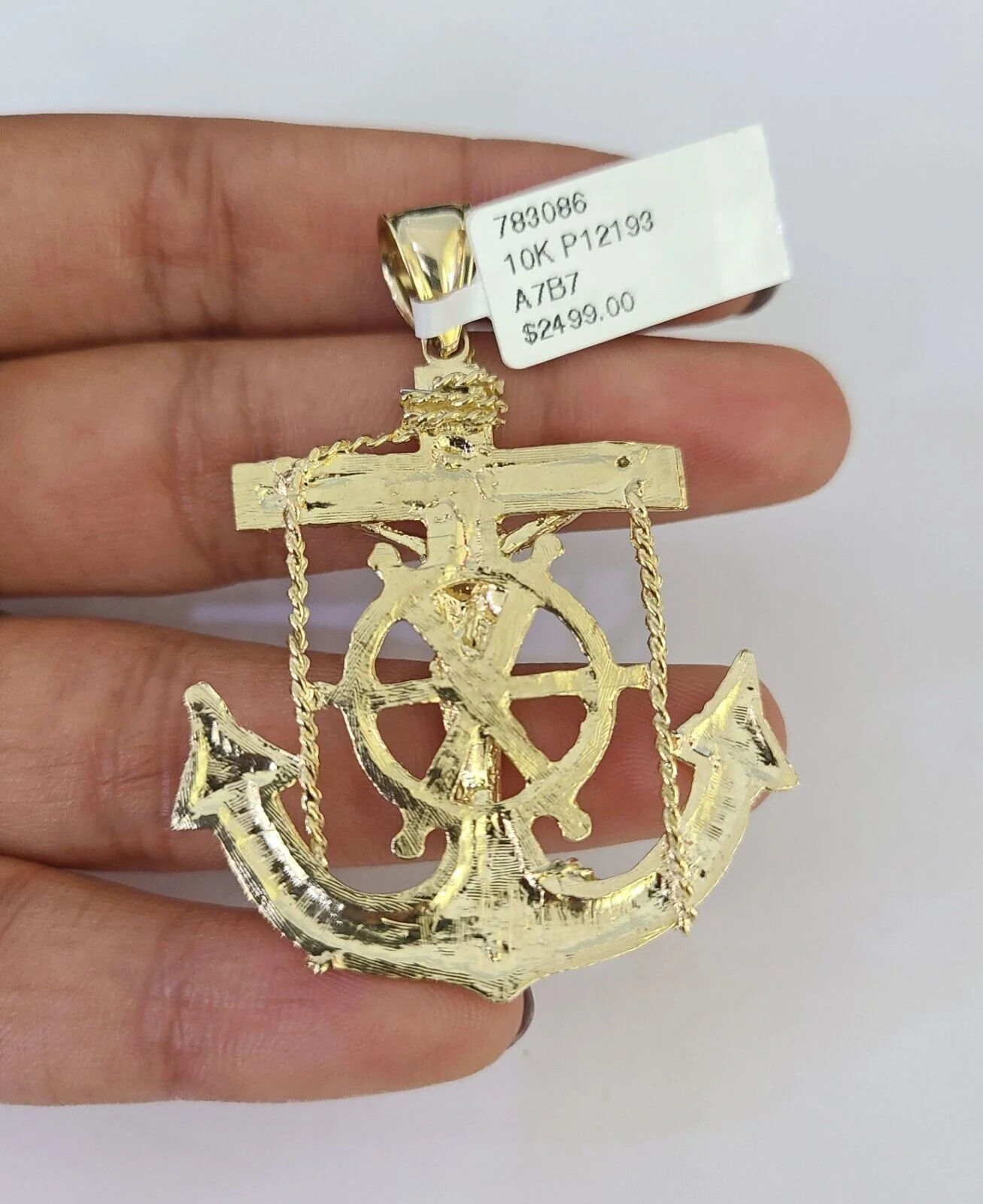 10K Franco Chain Jesus Anchor Pendant Charm Necklace 20"-26" 3mm Gold Yellow SET - Image 7