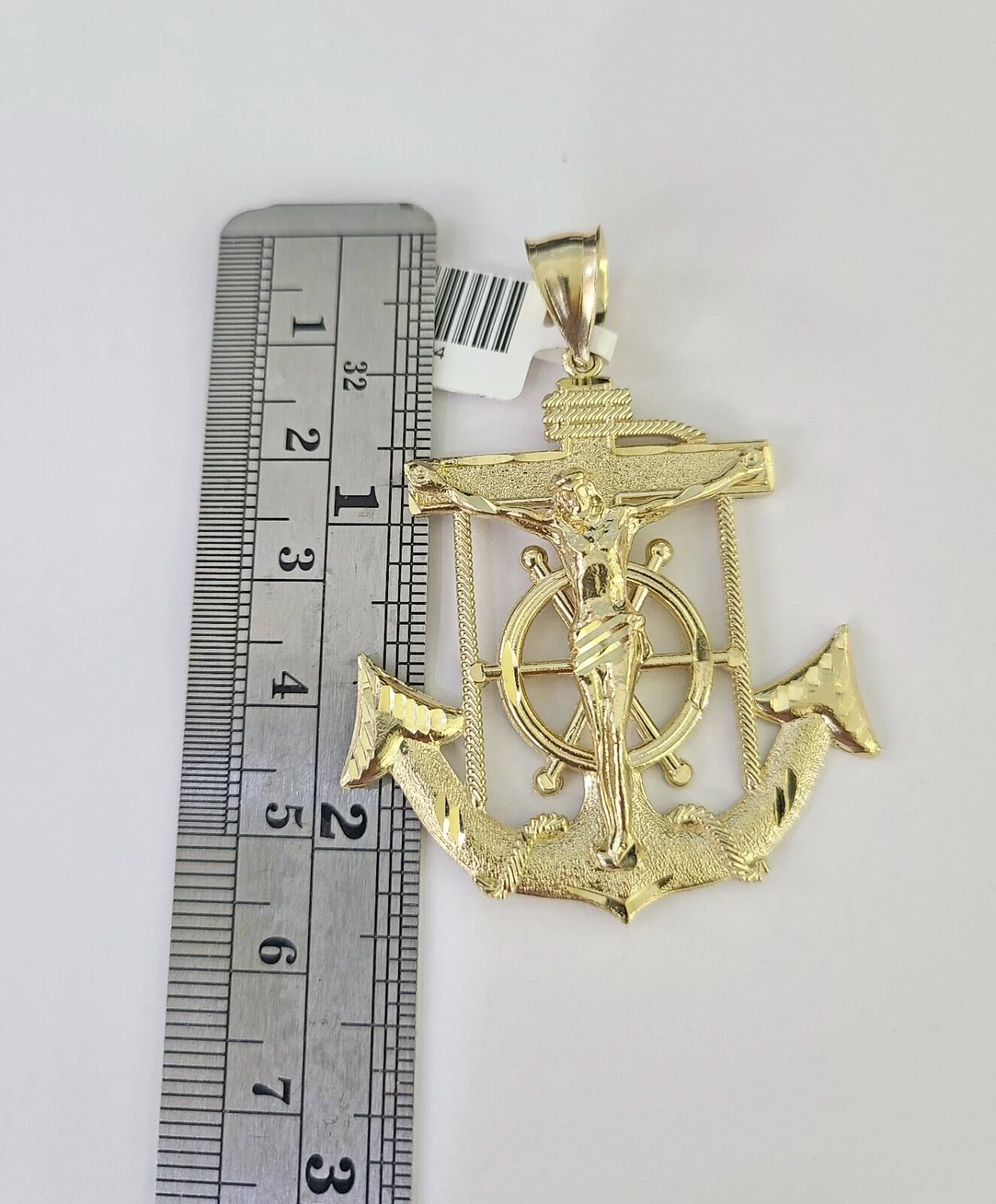 10K Franco Chain Jesus Anchor Pendant Charm Necklace 20"-28" 4mm Yellow Gold SET - Image 2