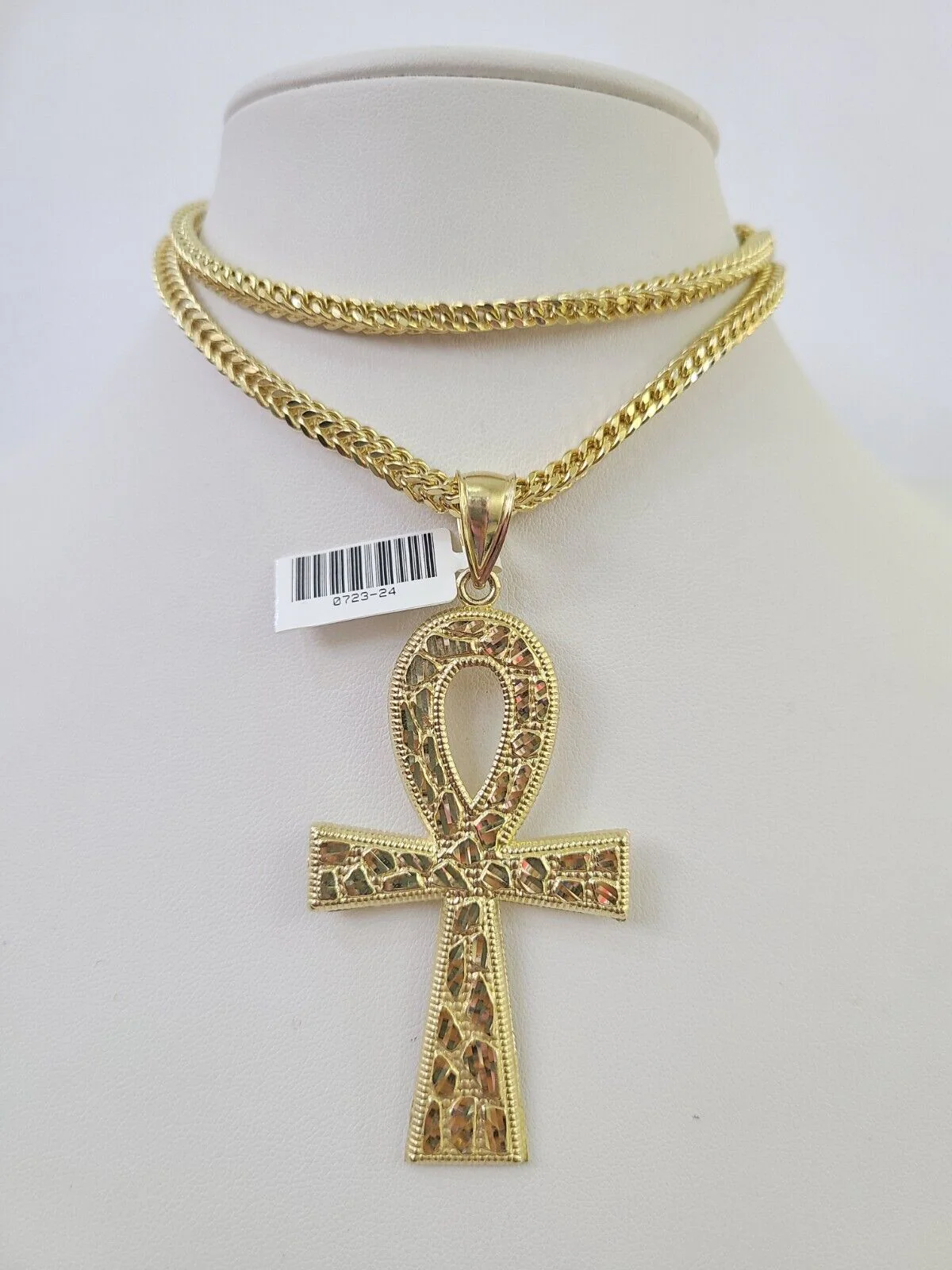 10K Franco Chain Jesus Ankh Cross Pendant Charm Necklace 20"-28" 4mm Gold Yellow - Image 7