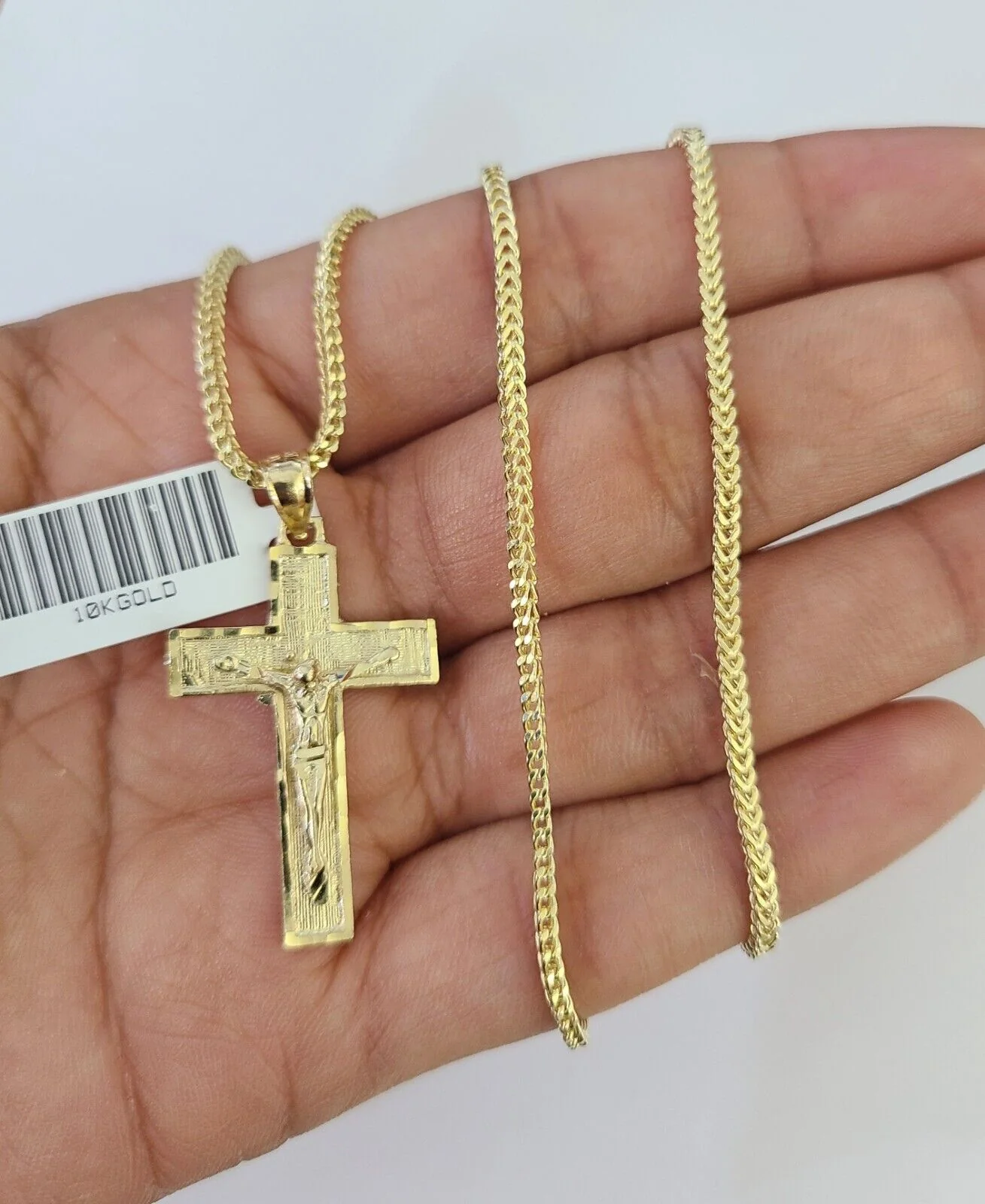 10K Franco Chain Jesus Cross Pendant Charm Necklace 16"-24" 2mm Gold SET Yellow - Image 2