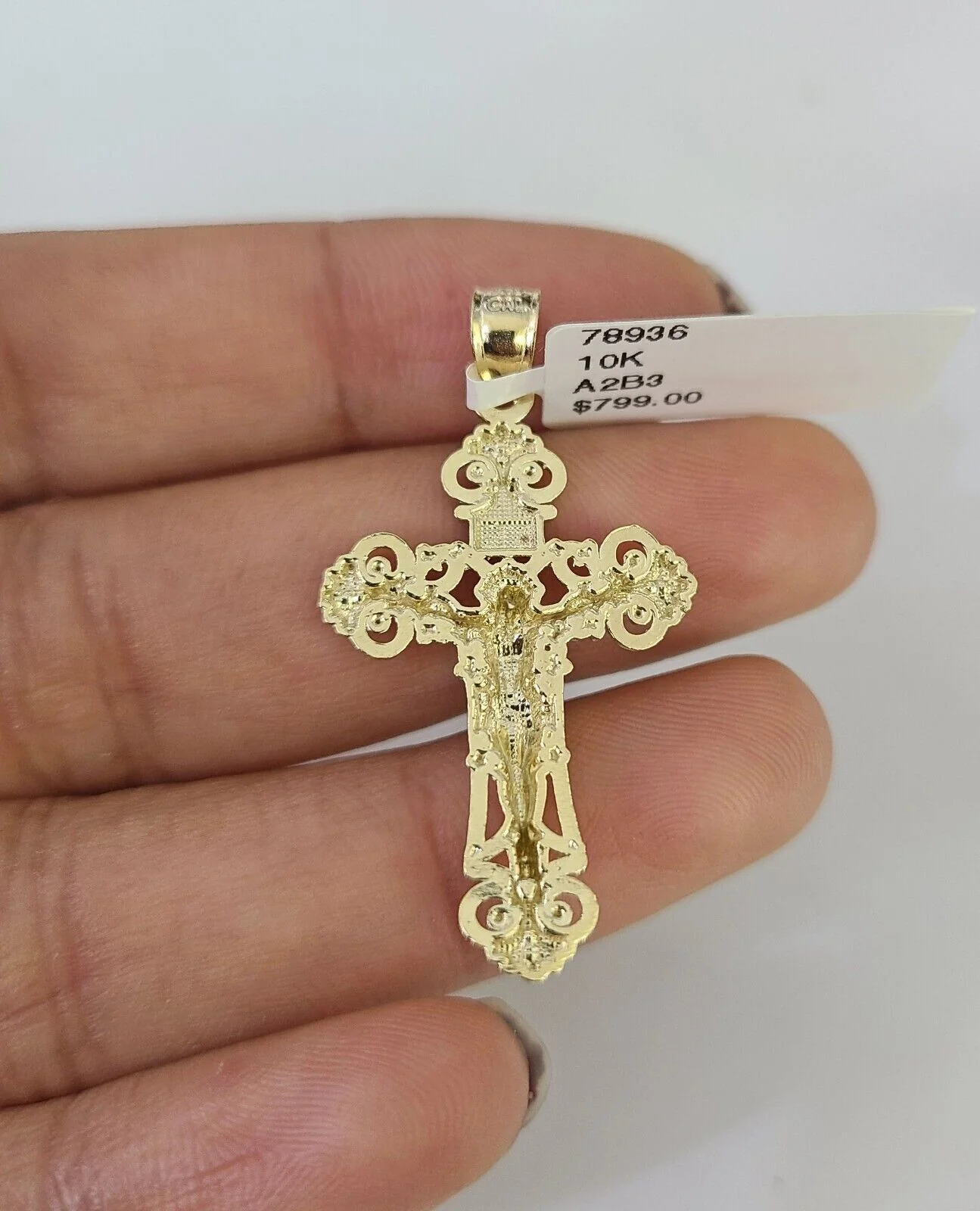 10K Franco Chain Jesus Cross Pendant Charm Necklace 16"-24" 2mm Gold SET Yellow - Image 7