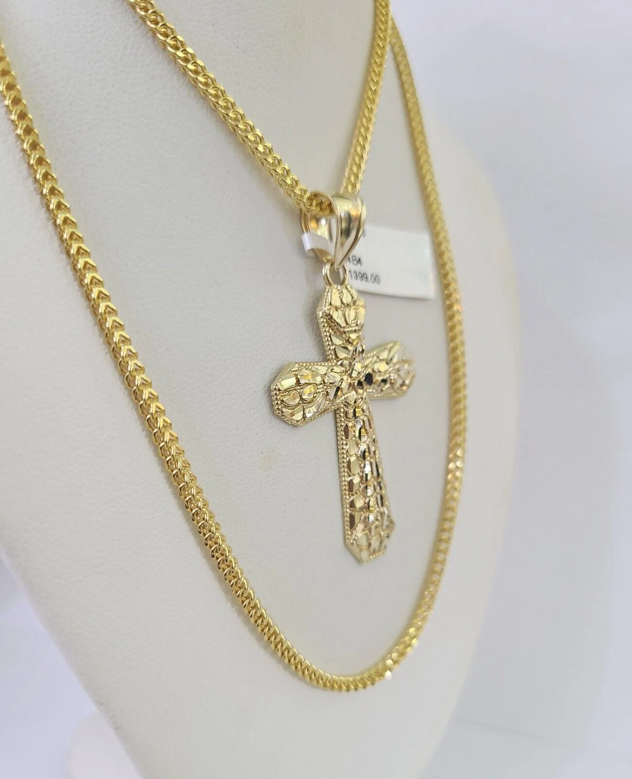 10K Franco Chain Jesus Cross Pendant Charm Necklace 20"-26" 2.5mm Yellow Gold - Image 2