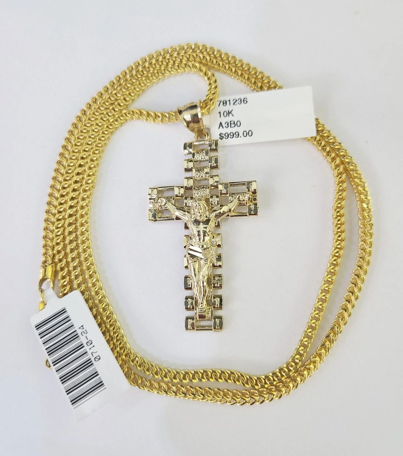 10K Franco Chain Jesus Cross Pendant Charm Necklace 20"-26" 2.5mm Yellow Gold - Image 4