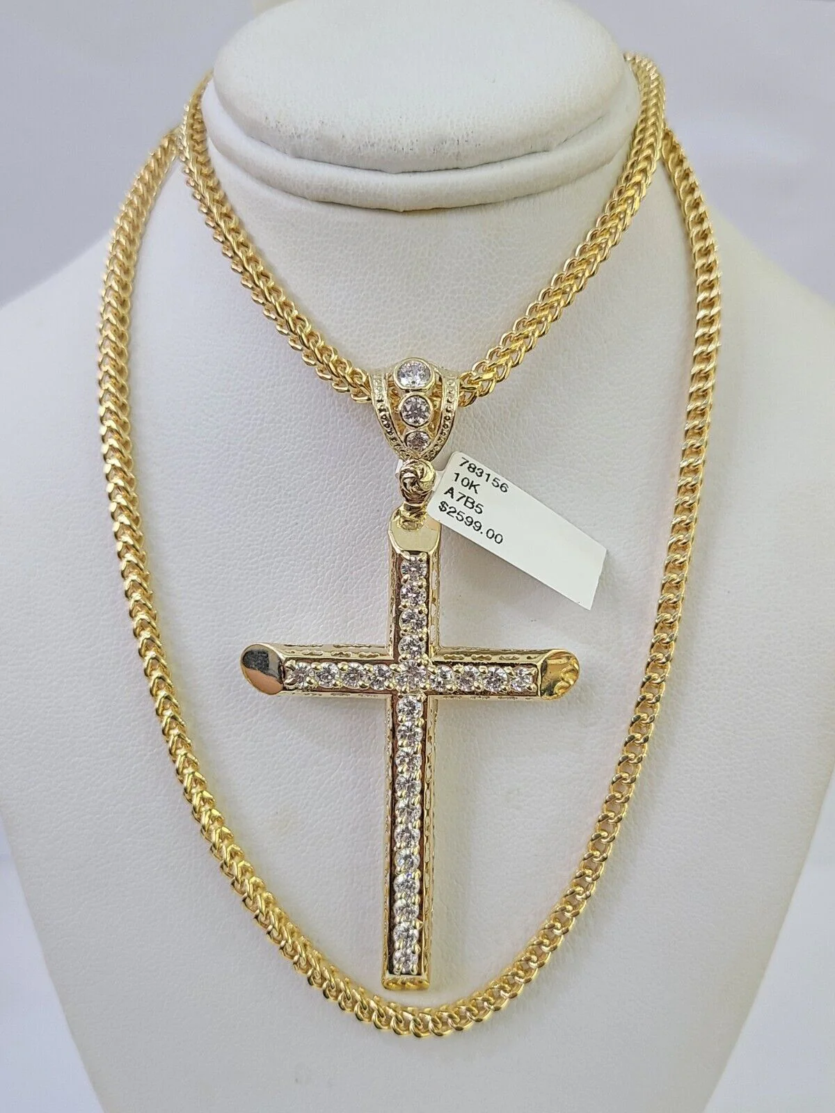 10K Franco Chain Jesus Cross Pendant Charm Necklace 20"-26" 3mm Gold - Image 2