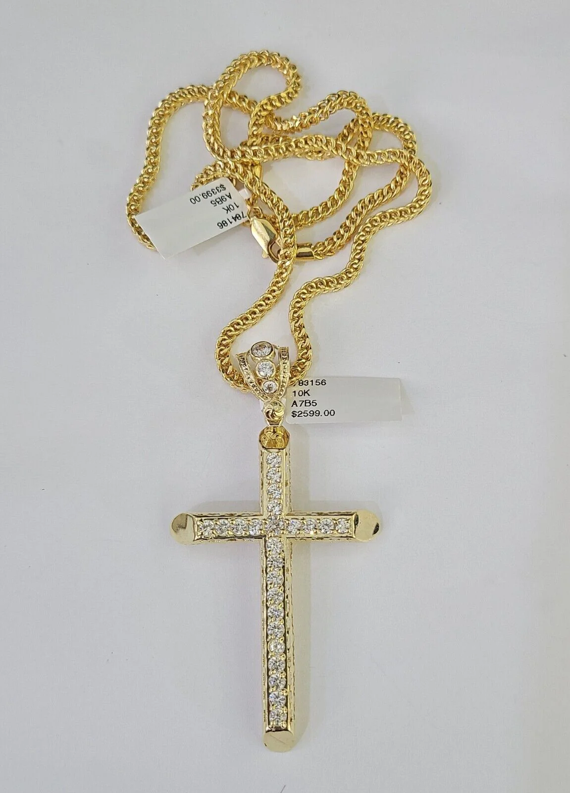 10K Franco Chain Jesus Cross Pendant Charm Necklace 20"-26" 3mm Gold - Image 4
