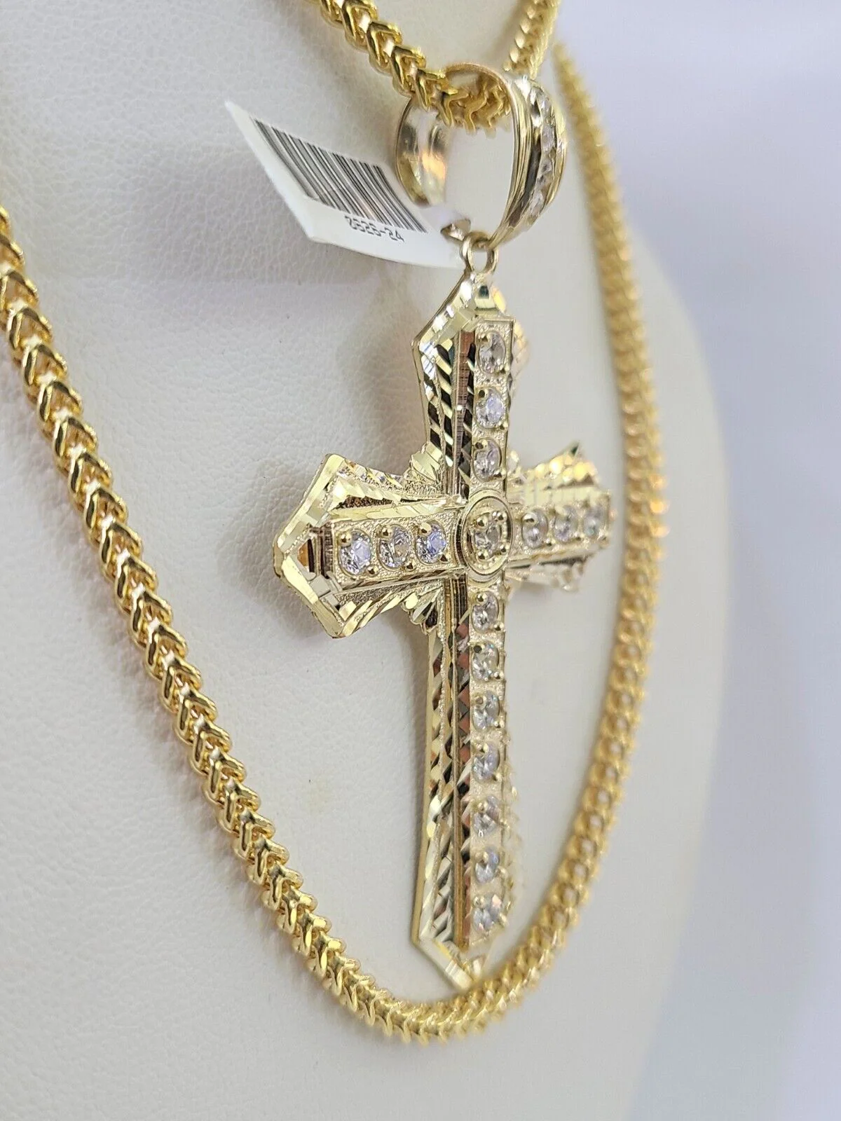 10K Franco Chain Jesus Cross Pendant Charm Necklace 20"-26" 3mm Gold - Image 2