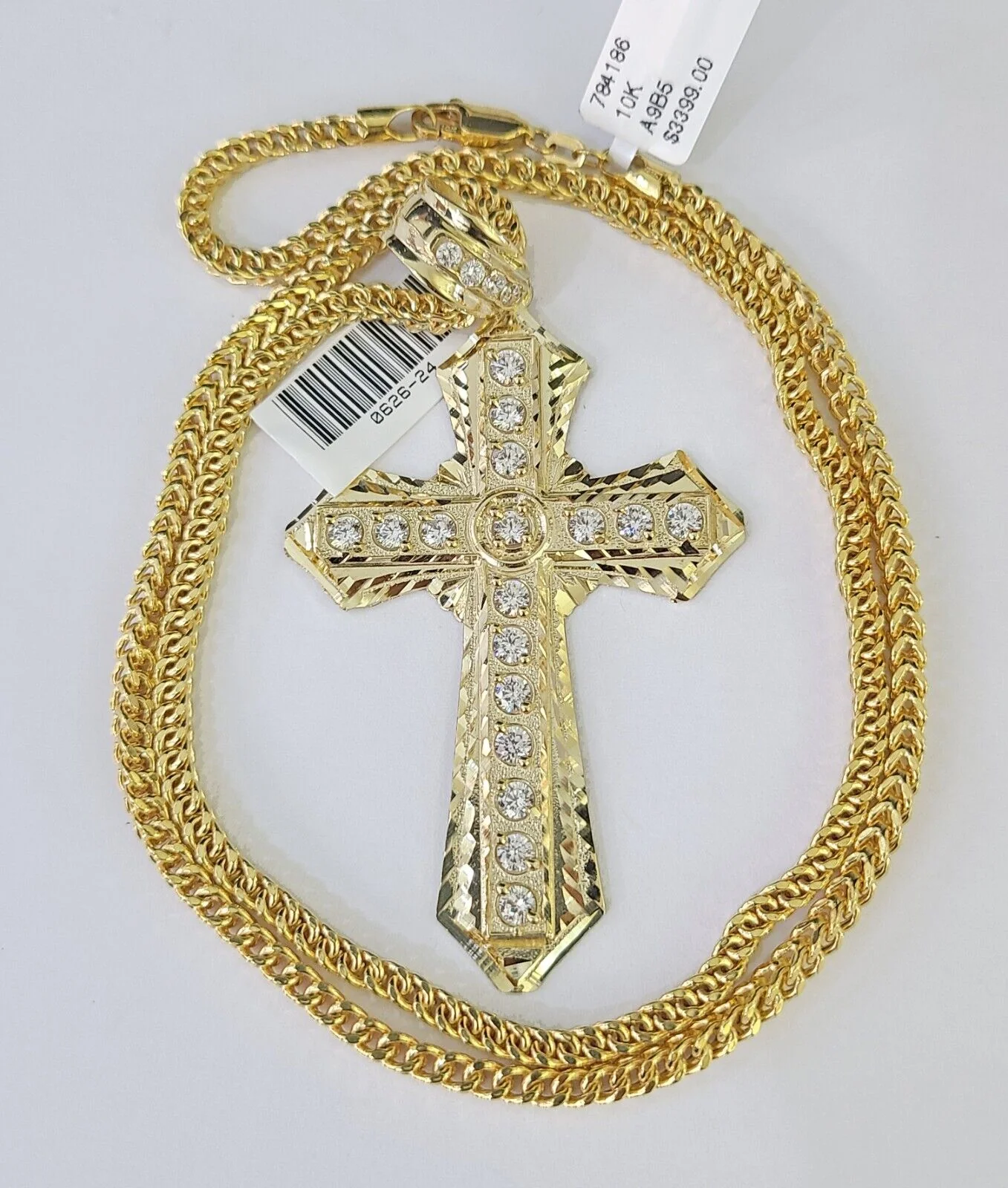 10K Franco Chain Jesus Cross Pendant Charm Necklace 20"-26" 3mm Gold - Image 3