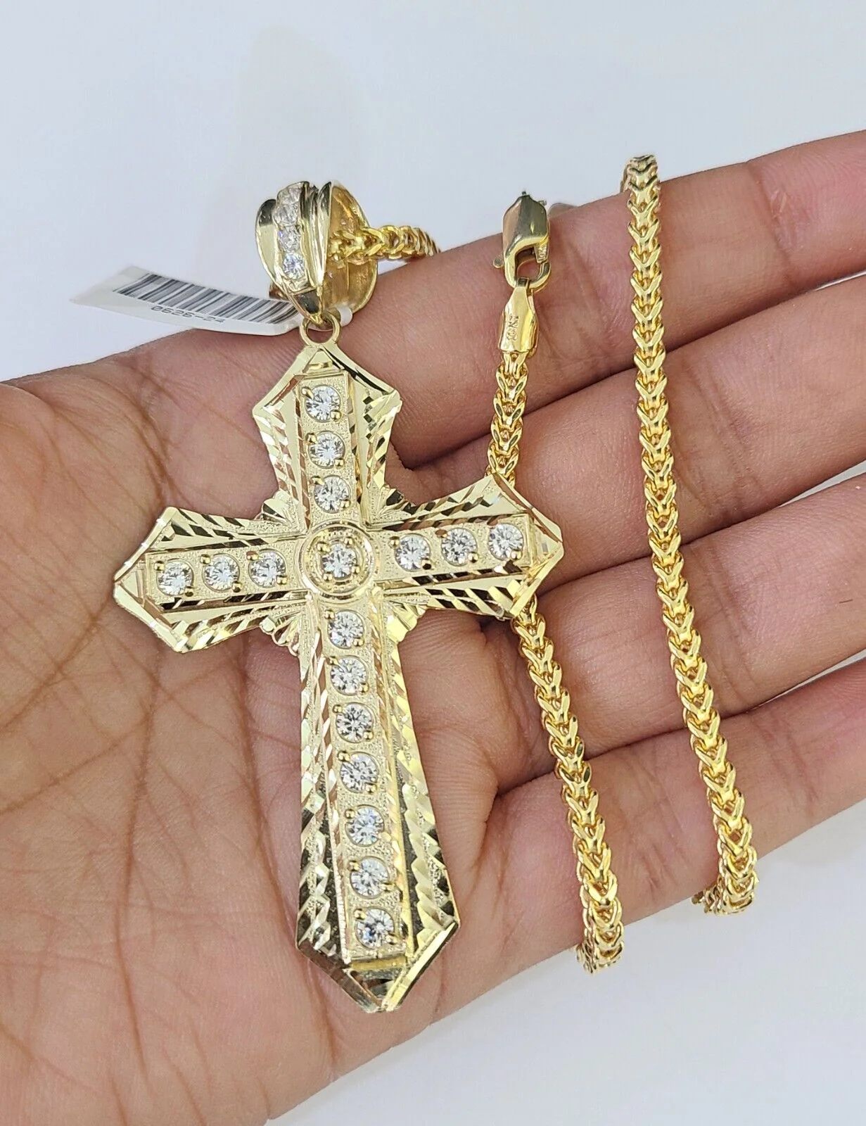 10K Franco Chain Jesus Cross Pendant Charm Necklace 20"-26" 3mm Gold - Image 6