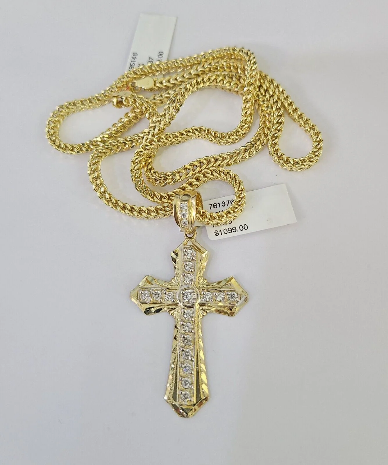 10K Franco Chain Jesus Cross Pendant Charm Necklace 20"-26" 3mm Gold Yellow SET - Image 5