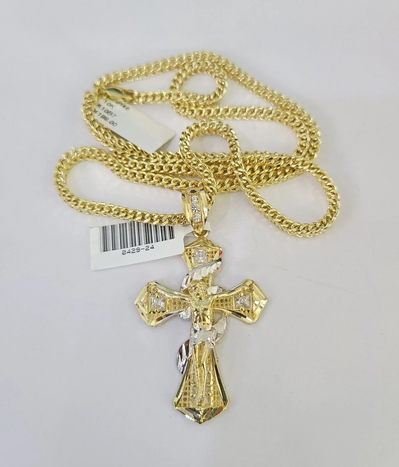 10K Franco Chain Jesus Cross Pendant Charm Necklace 20"-26" 3mm Gold Yellow SET - Image 5