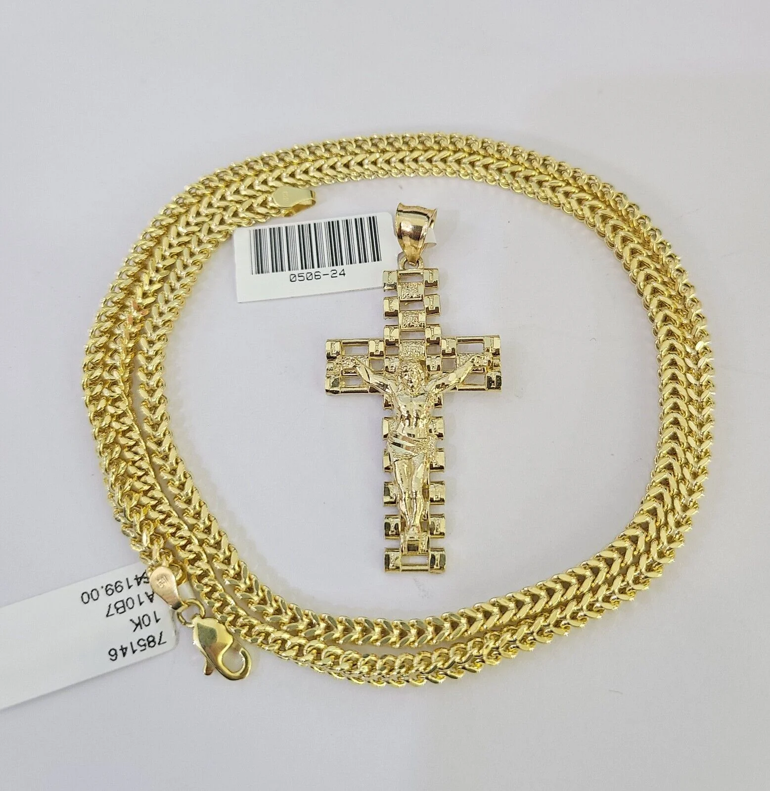 10K Franco Chain Jesus Cross Pendant Charm Necklace 20"-26" 3mm Gold Yellow SET - Image 2