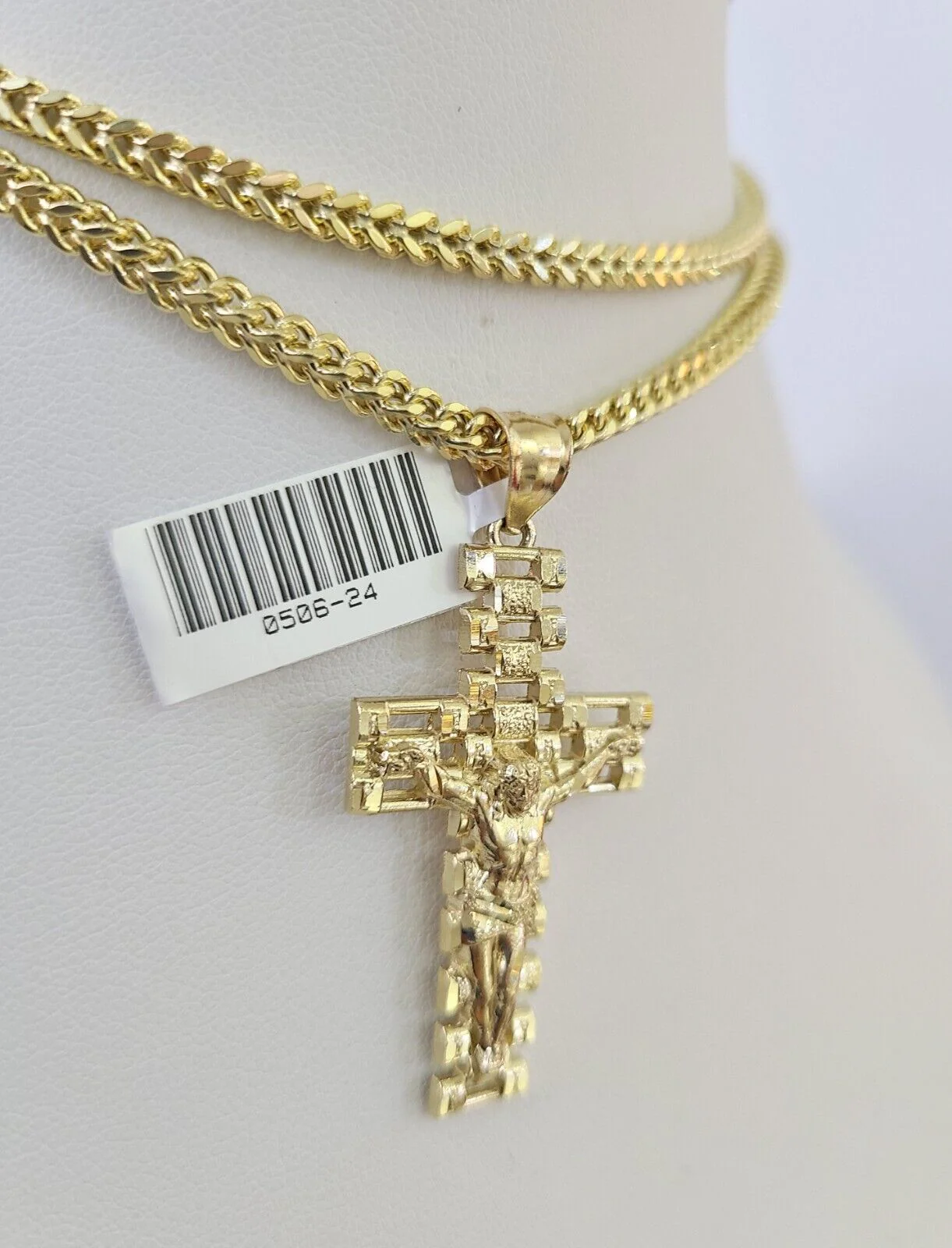 10K Franco Chain Jesus Cross Pendant Charm Necklace 20"-26" 3mm Gold Yellow SET - Image 6