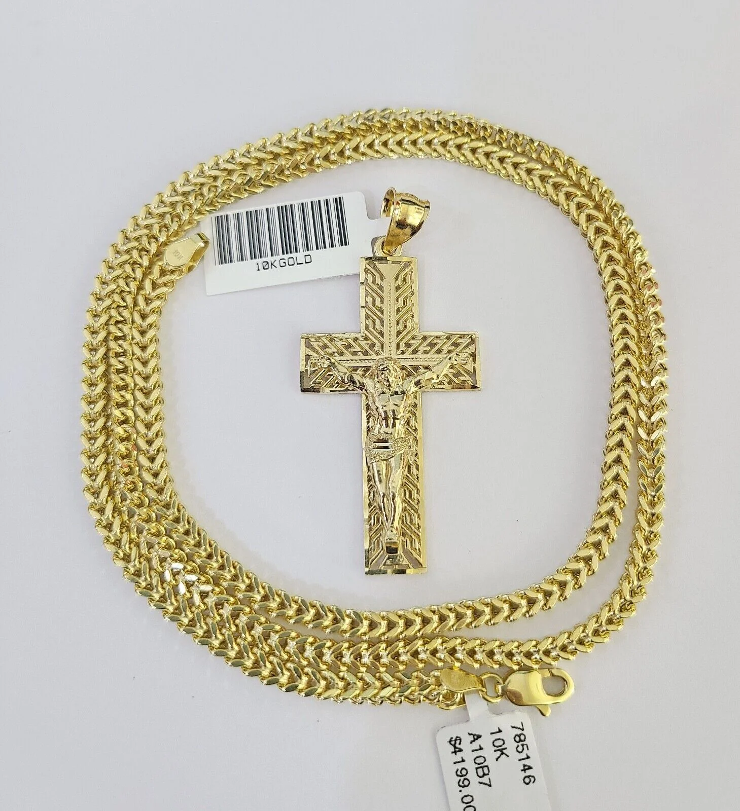 10K Franco Chain Jesus Cross Pendant Charm Necklace 20"-26" 3mm Gold Yellow SET - Image 2