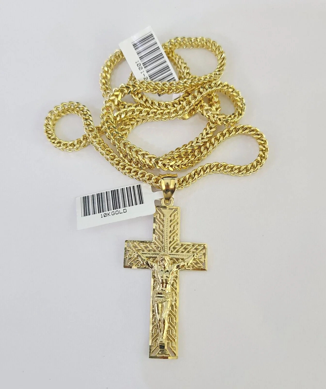 10K Franco Chain Jesus Cross Pendant Charm Necklace 20"-26" 3mm Gold Yellow SET - Image 5
