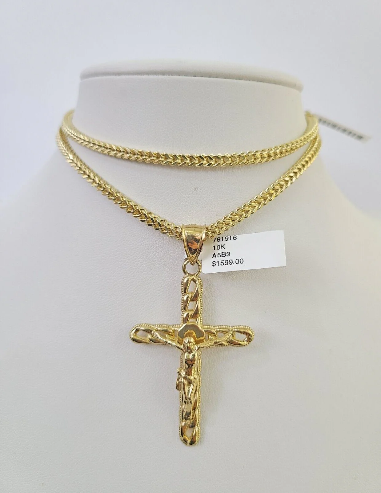 10K Franco Chain Jesus Cross Pendant Charm Necklace 20"-26" 3mm Gold Yellow SET - Image 2