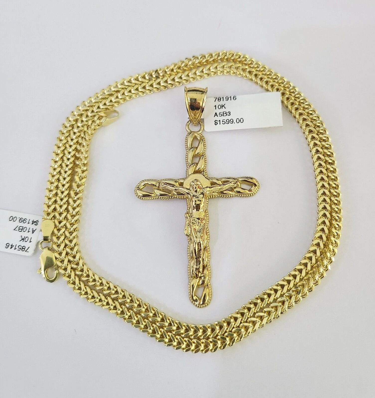 10K Franco Chain Jesus Cross Pendant Charm Necklace 20"-26" 3mm Gold Yellow SET - Image 3