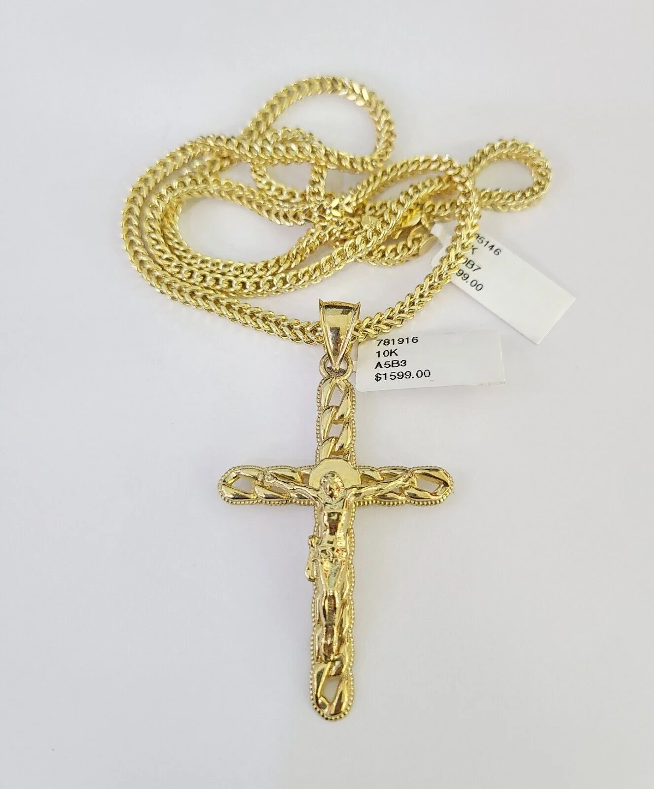 10K Franco Chain Jesus Cross Pendant Charm Necklace 20"-26" 3mm Gold Yellow SET - Image 5
