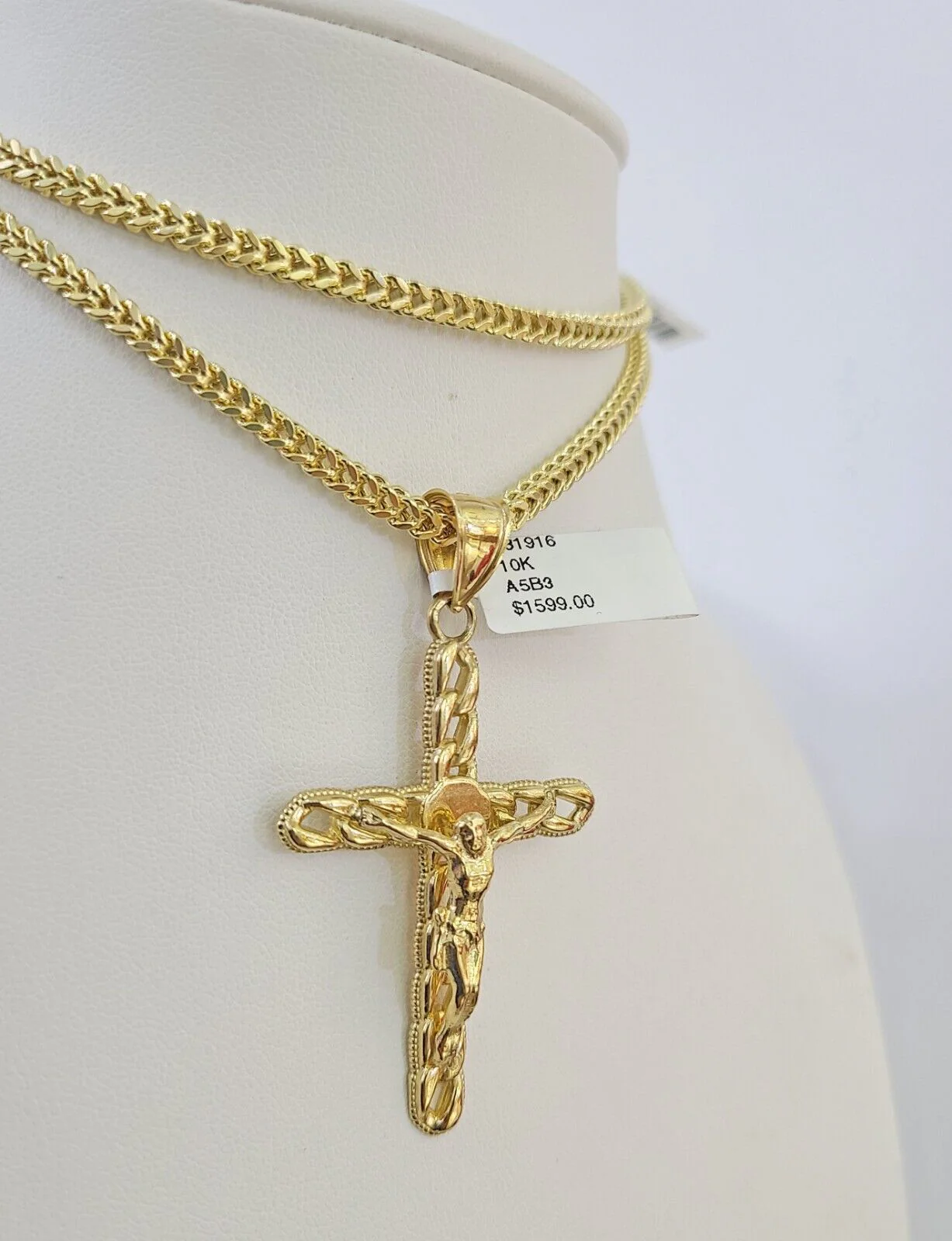 10K Franco Chain Jesus Cross Pendant Charm Necklace 20"-26" 3mm Gold Yellow SET - Image 6