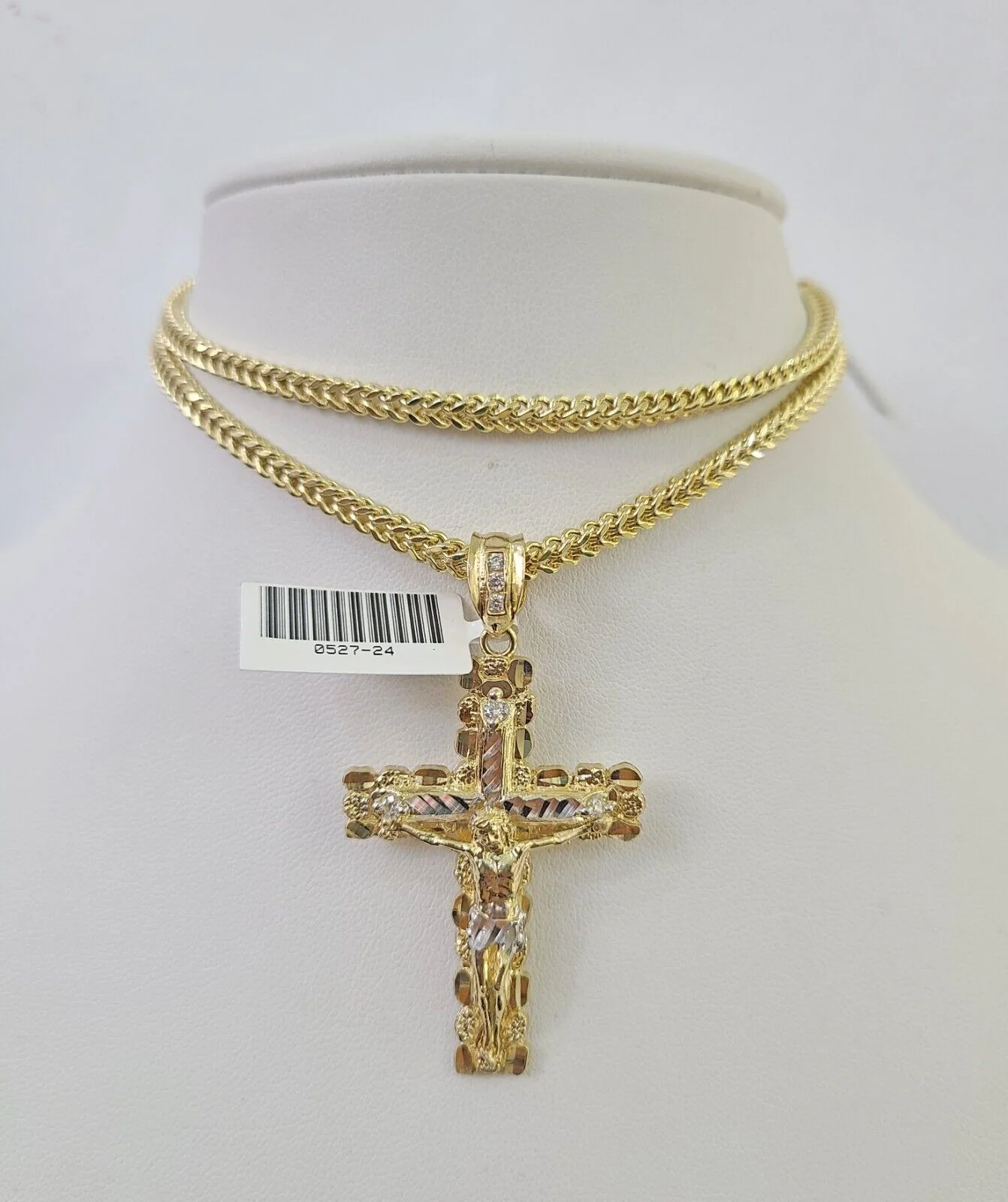 10K Franco Chain Jesus Cross Pendant Charm Necklace 20"-26" 3mm Gold Yellow SET - Image 6