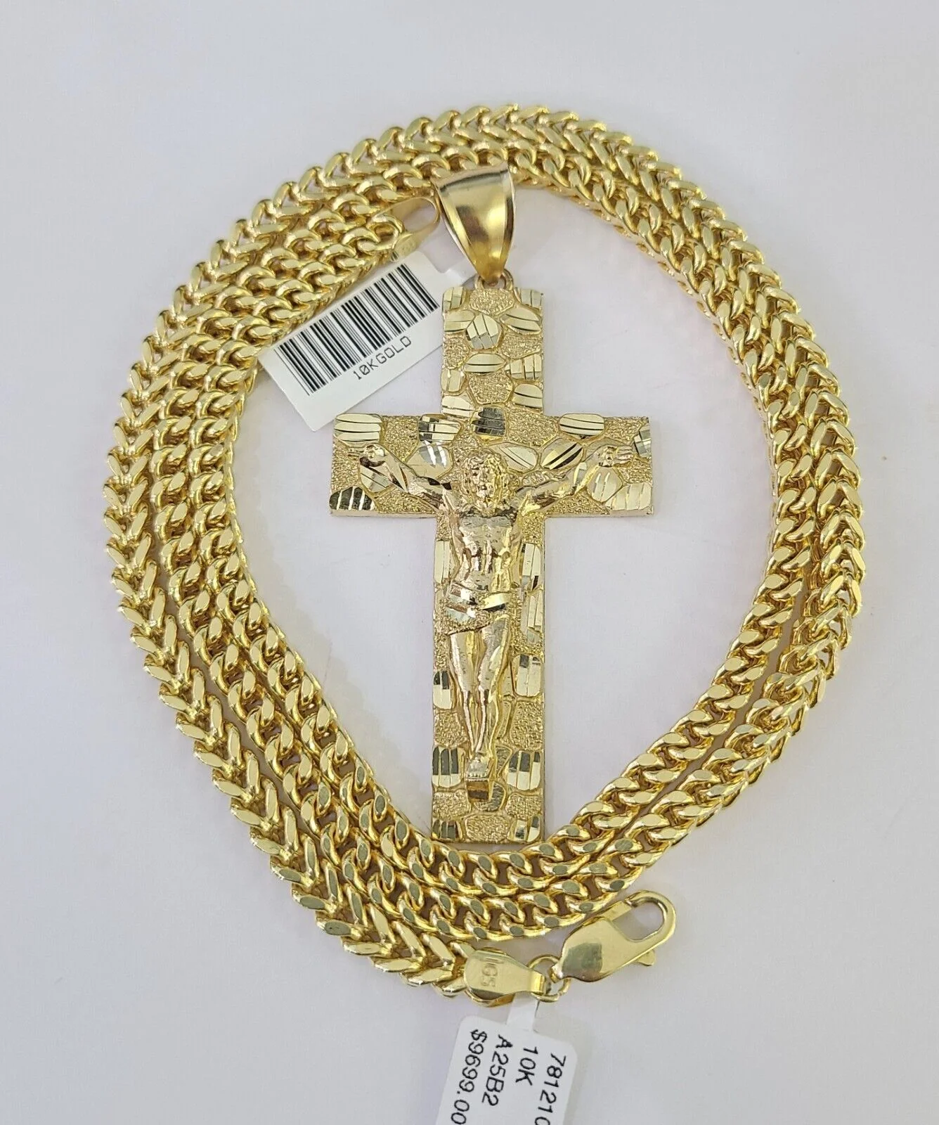 10K Franco Chain Jesus Cross Pendant Charm Necklace 20"-26" 5mm Gold SET Yellow - Image 2