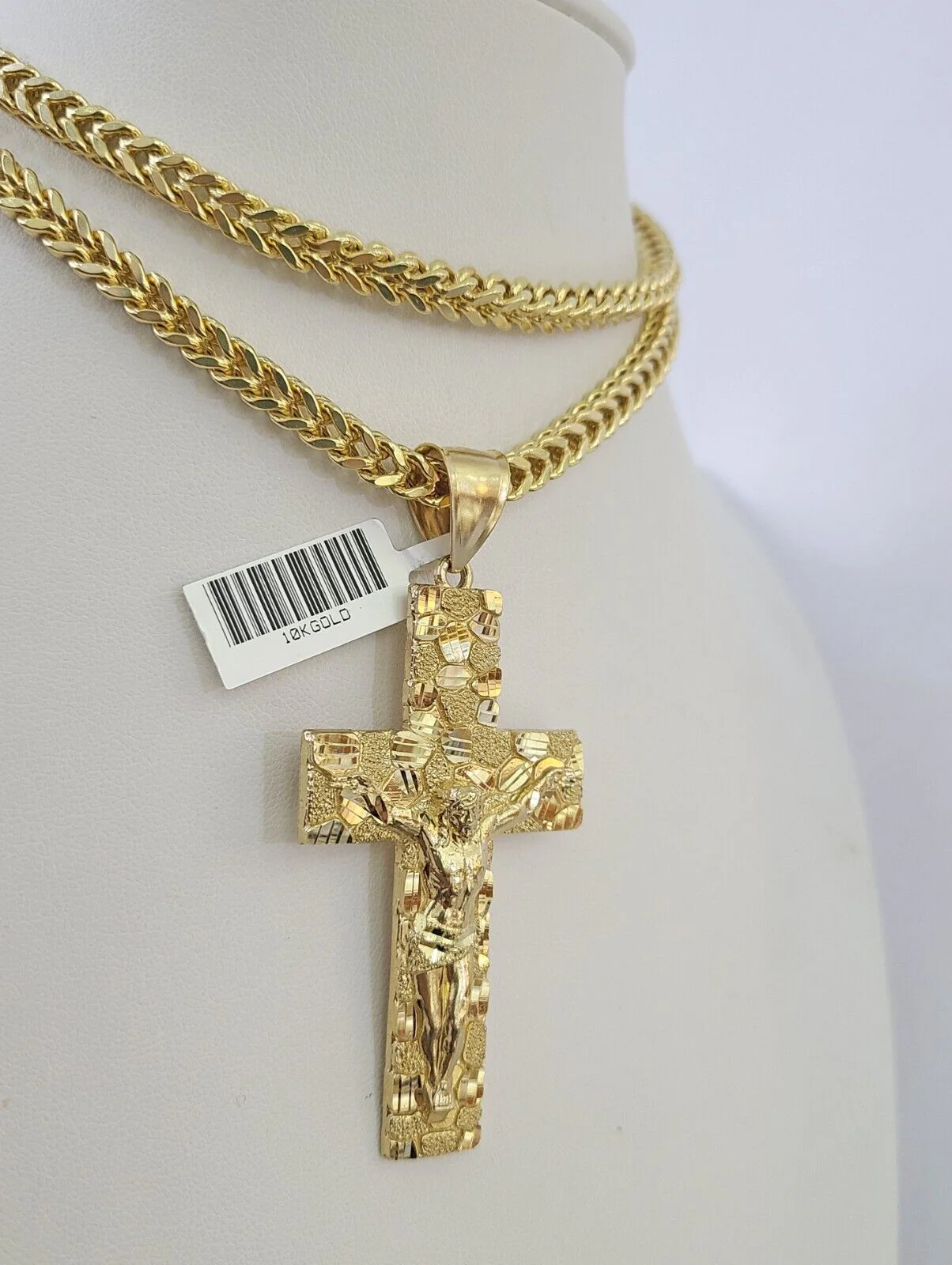 10K Franco Chain Jesus Cross Pendant Charm Necklace 20"-26" 5mm Gold SET Yellow - Image 6