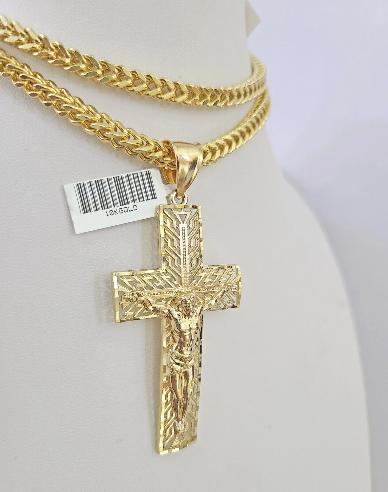 10K Franco Chain Jesus Cross Pendant Charm Necklace 20"-26" 5mm Gold SET Yellow - Image 3