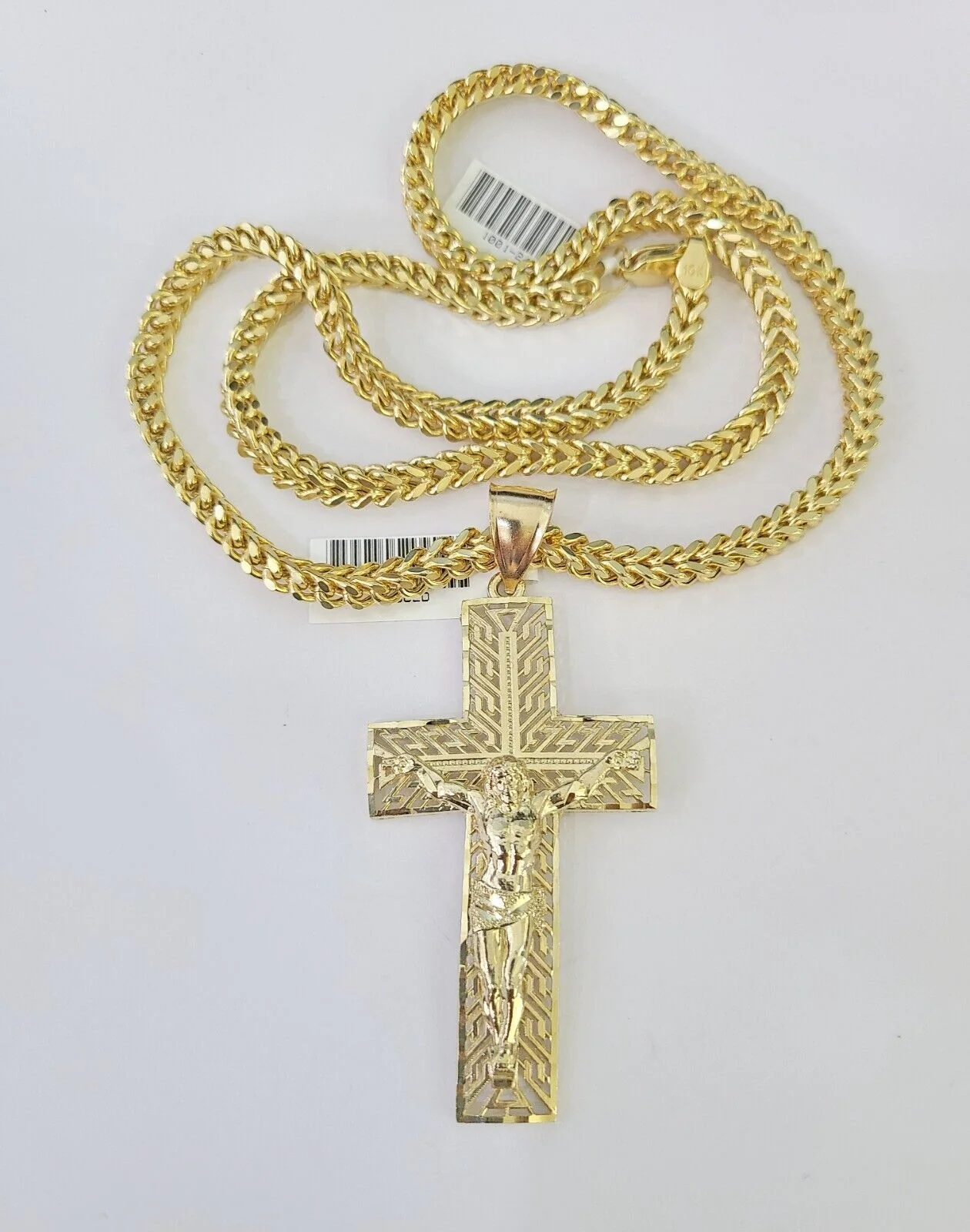 10K Franco Chain Jesus Cross Pendant Charm Necklace 20"-26" 5mm Gold SET Yellow - Image 6