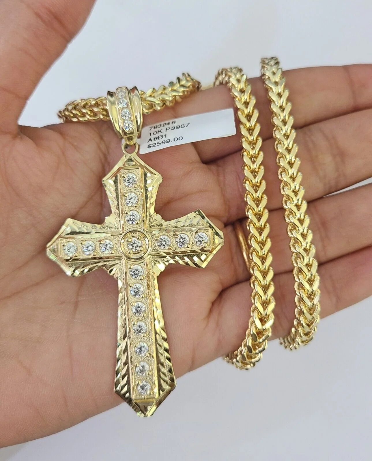 10K Franco Chain Jesus Cross Pendant Charm Necklace 20"-26" 5mm Gold SET Yellow - Image 2